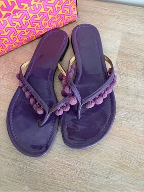 Tory Burch Purple Pom-Pom Thong Sandals